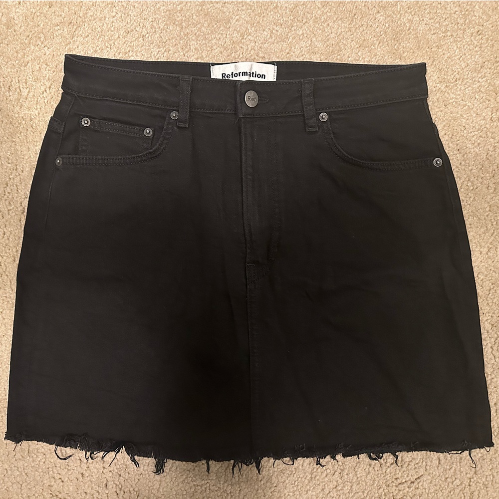 REFORMATION Raw-Edge Trim Mini Skirt